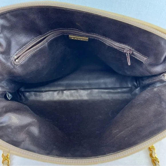 Bally Lambskin Leather Quilted Crossbody Bag with Gold Tone Chain in Cream - Picture 15 of 16